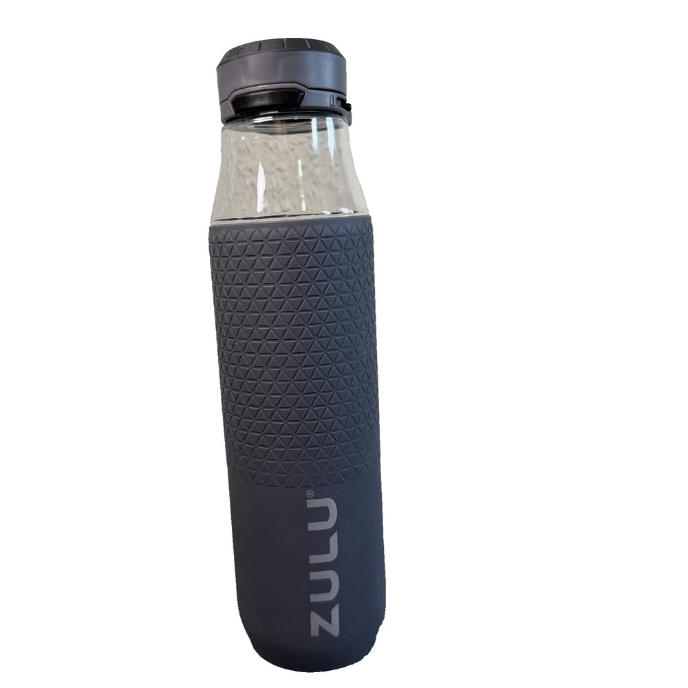 ZULU 34 oz Water Bottles Gray Flip Top Lock Lid Silicone Sleeve Plastic BPA Free